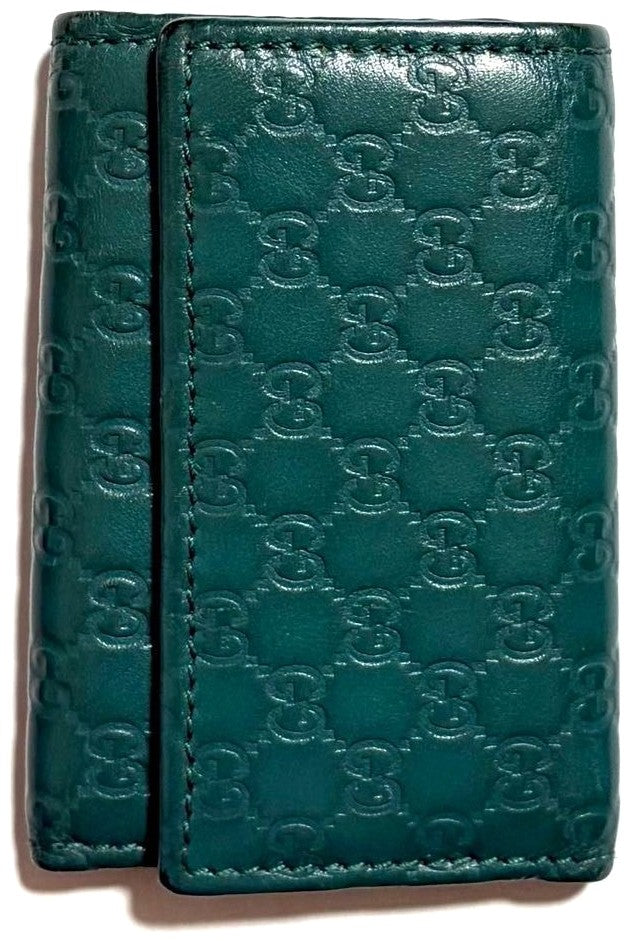 GUCCI Microguccissima GG 6-Hook Key Case Holder Green Leather Italy Authentic