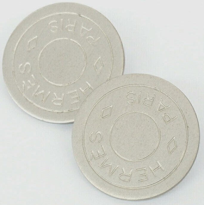 Hermes Serie Clip-On Earrings Silver Color Metal Round Coin Authentic Paris Used