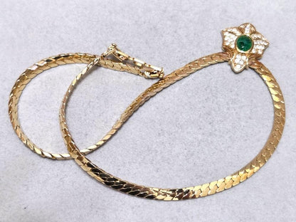 Dior Authentic Rhinestone Green Stone Necklace 41cm 16.1" Chain Gold Tone Great!
