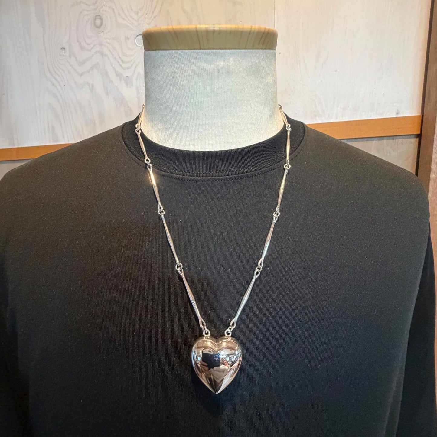 Georg Jensen Puffed Heart Necklace #126B Sterling Silver 925 Bar Link Pendant