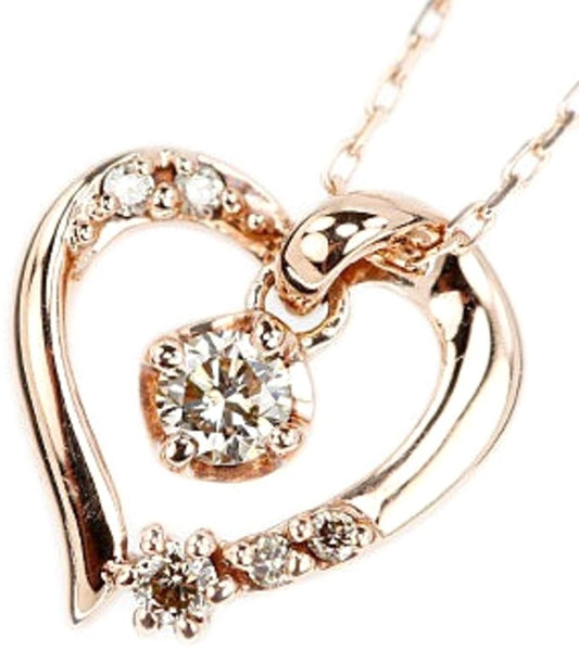 canal 4°C Heart Necklace Brown Diamond K10 Pink Gold Open Heart Japan Used