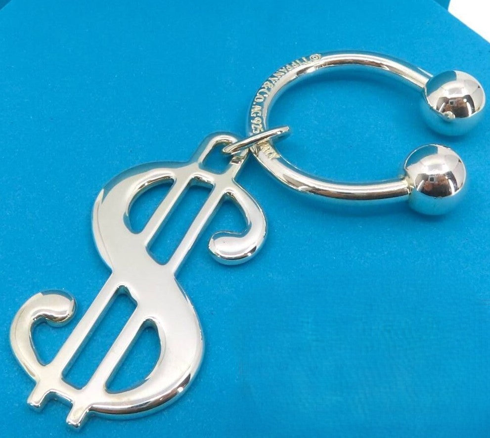 Excellent Tiffany & Co Sterling Silver 925 Dollar Sign Money Key Ring Rare