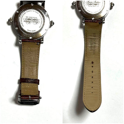 Brooks Brothers Dual Time Zone Quartz Watch Blue Dial Brown Leather Swiss Made
