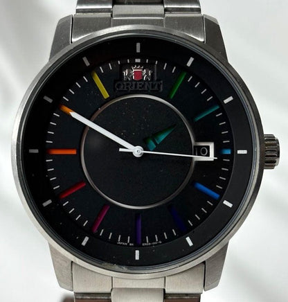 ORIENT Rainbow Disk Automatic Watch Black Dial Date Skeleton Caseback Steel