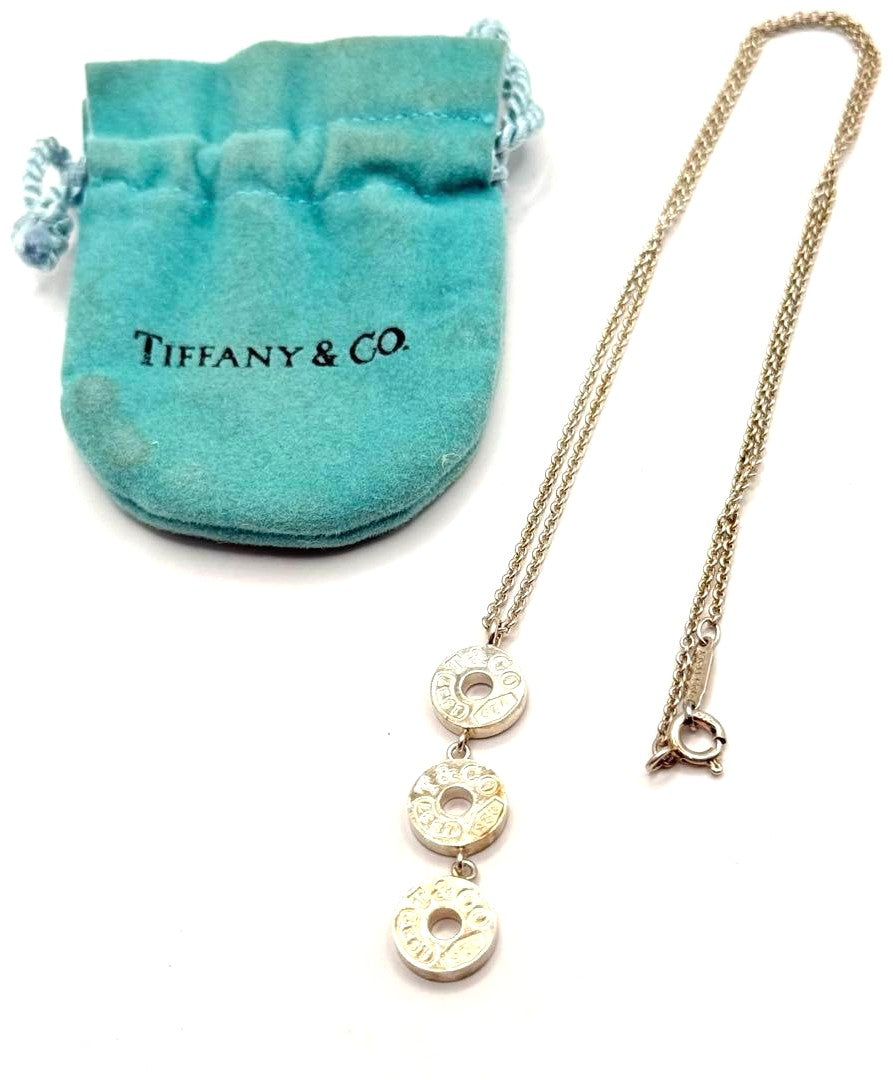 Tiffany & Co. 1837 Three Drop Circle Necklace Silver 925 Pendant Chain 16in