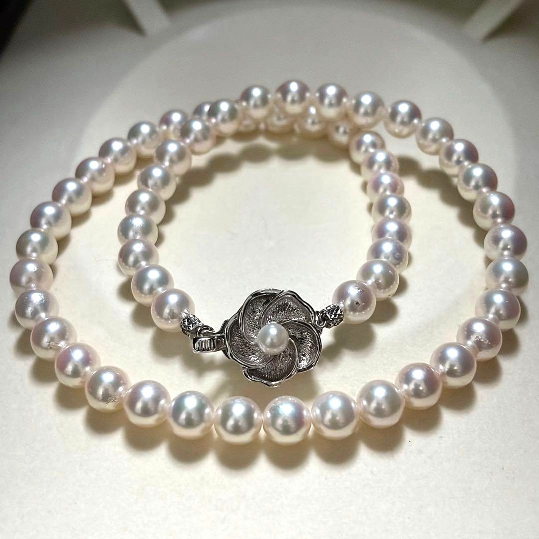 Akoya Pearl Necklace White 7.0mm Silver Flower Clasp 39cm 15.4in Japan