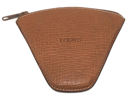 LOEWE Triangle Coin Case Pouch Brown Leather Anagram Spain Vintage Authentic