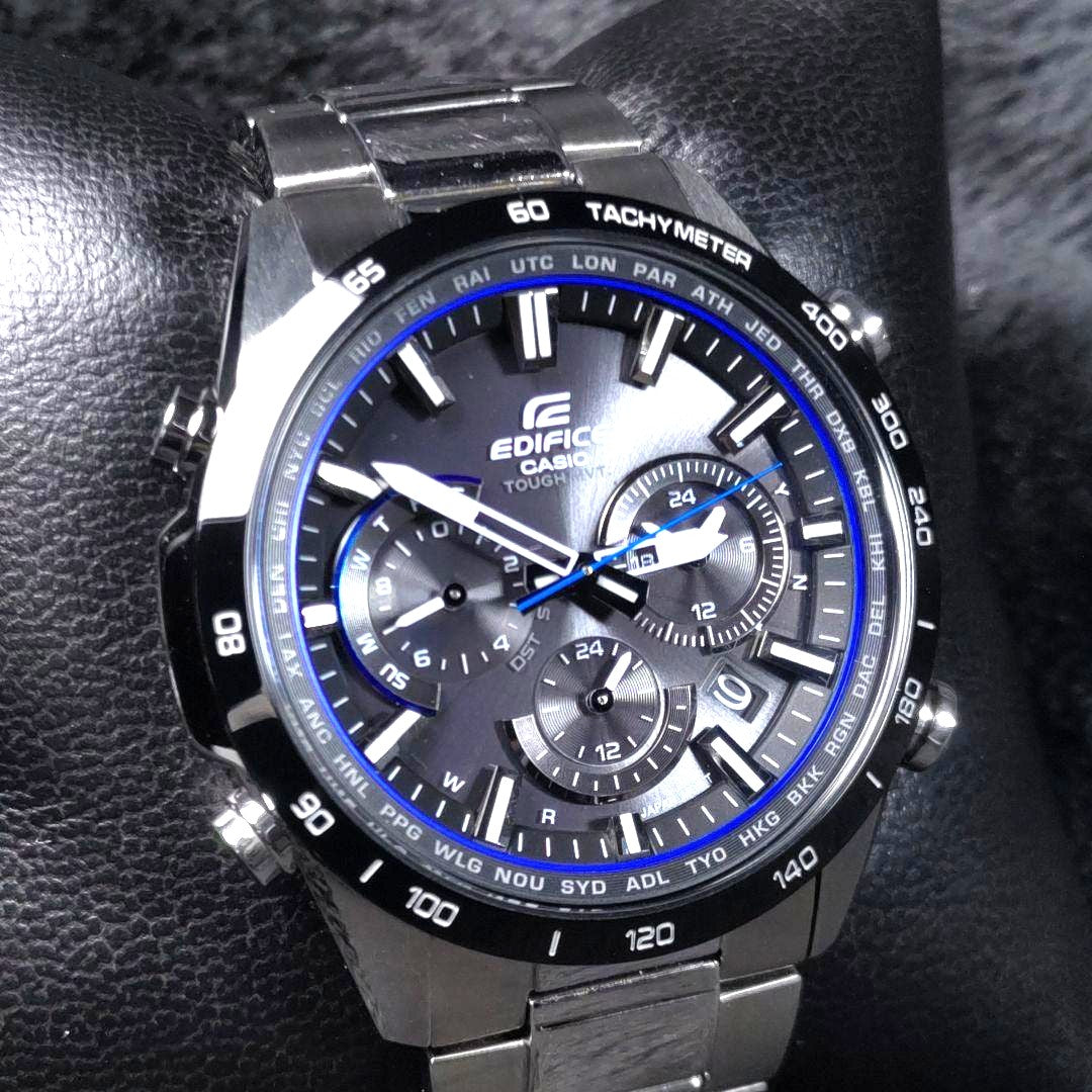 Casio Edifice EQW-T650 Solar Radio Wave Watch Black Stainless Steel 43mm Used