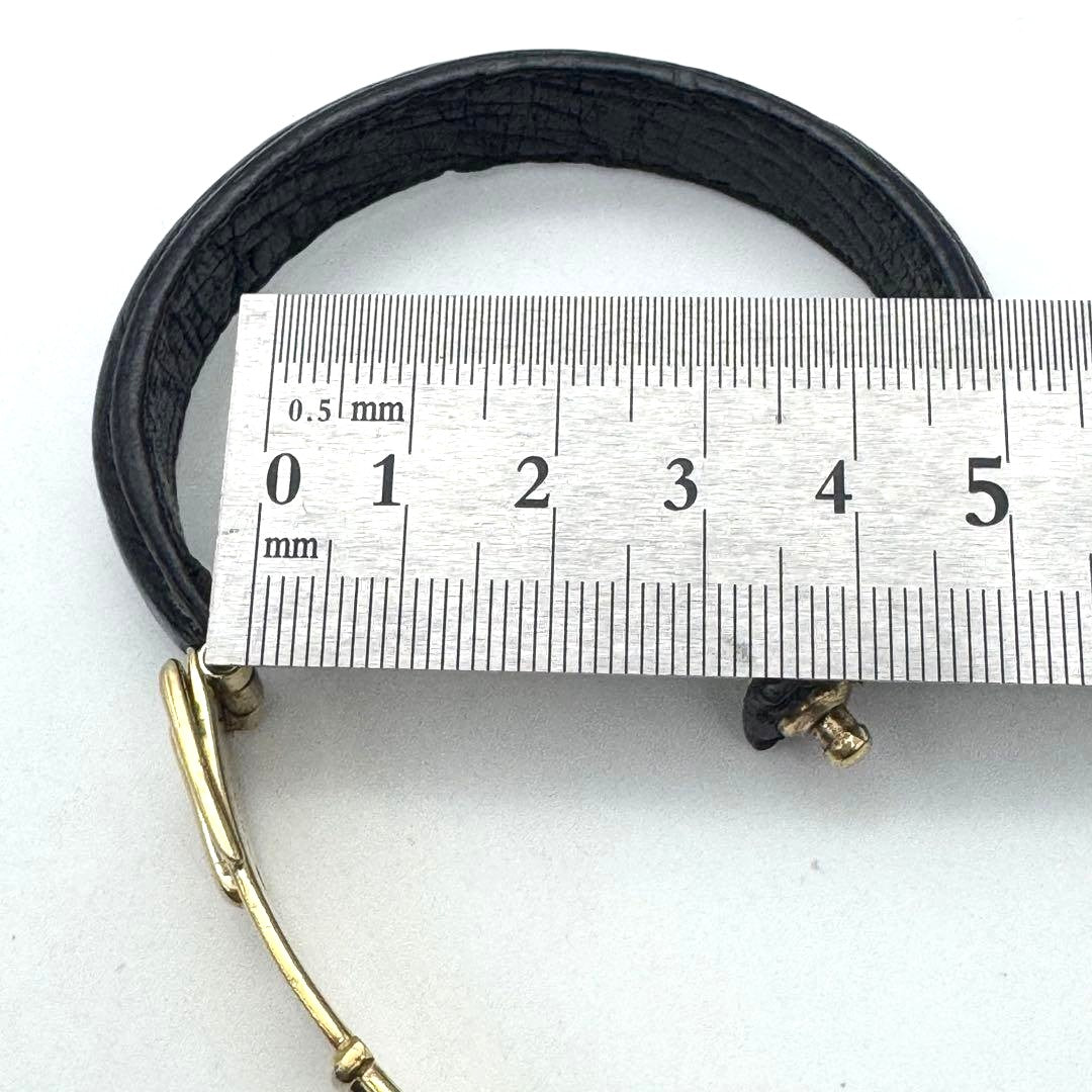 GUCCI Old Gucci Leather Belt Buckle Bracelet Black Gold HW 6.3in Made Italy