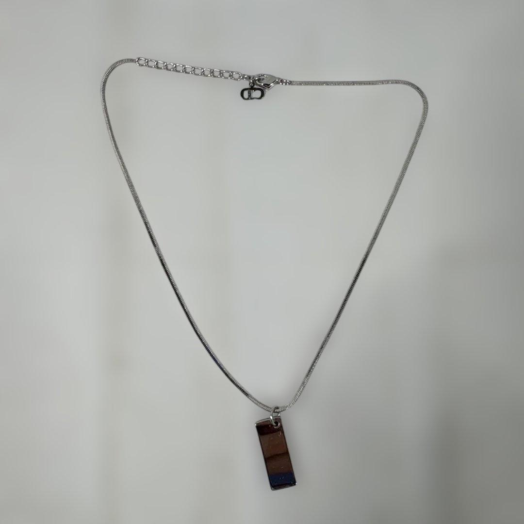 Christian Dior Trotter No2 Silver Tone Metal Red Square Plate Necklace