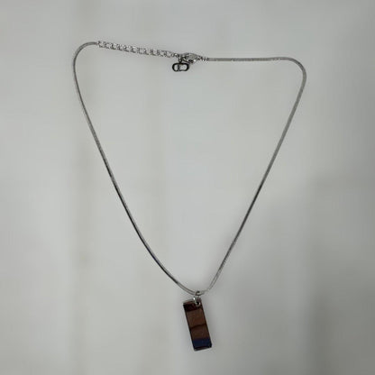 Christian Dior Trotter No2 Silver Tone Metal Red Square Plate Necklace