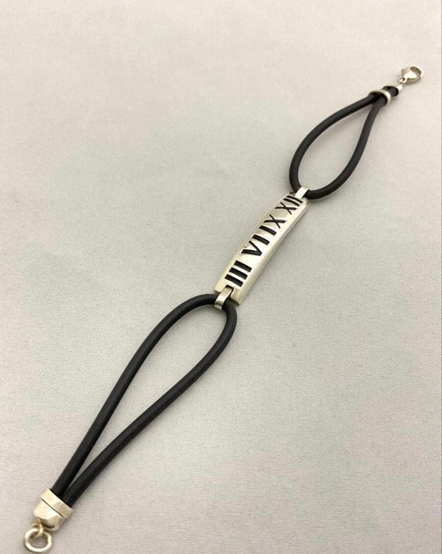 Tiffany & Co 2005 Sterling Silver 925 Rubber Atlas ID Bracelet 17.5cm 6.9in