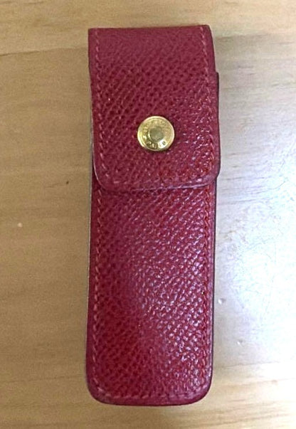 HERMES Leather Gum Case Pouch Red Gold Hardware Lipstick Case Made in France