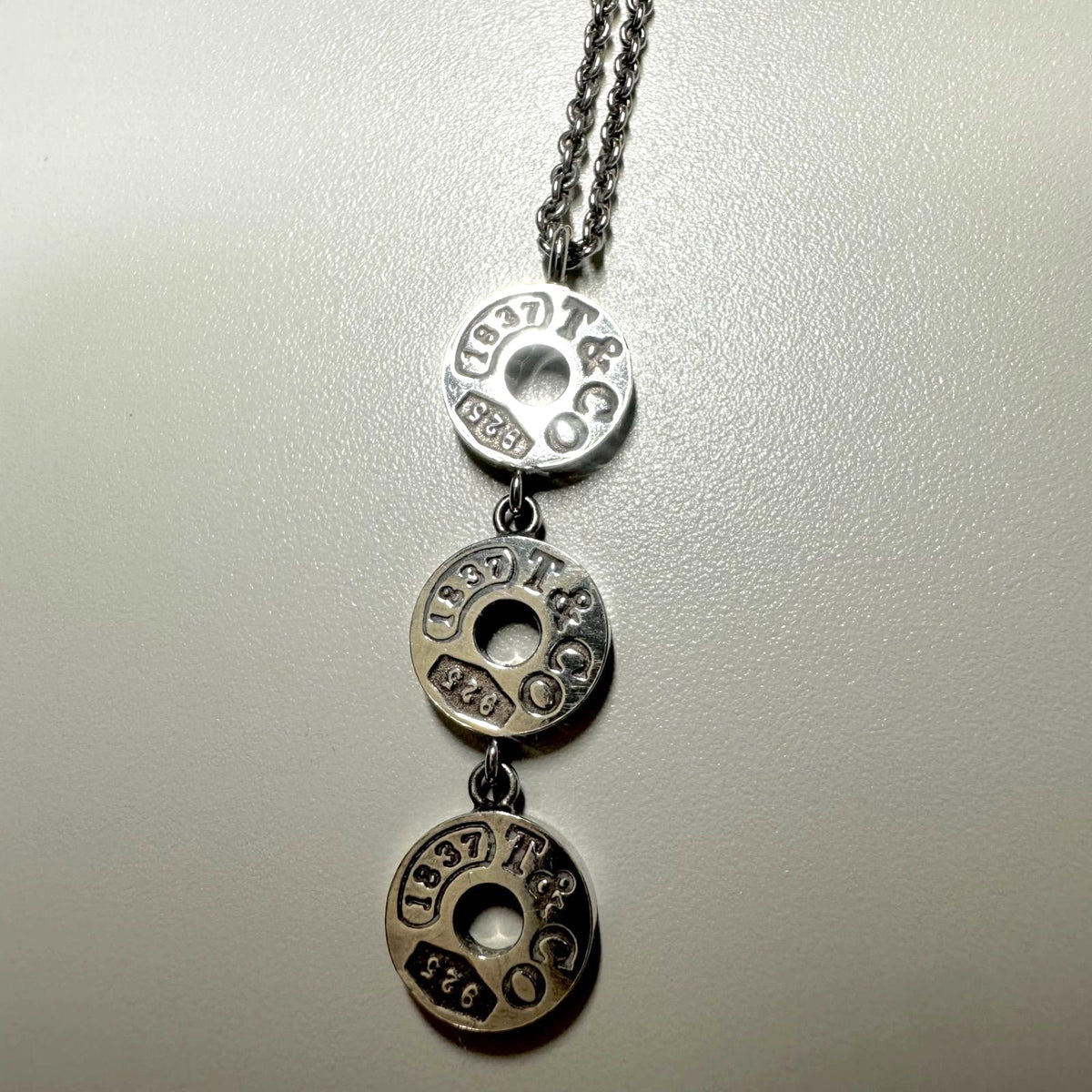 Tiffany & Co Sterling Silver 925 1837 Three Drop Circle Necklace 40cm 15.7in