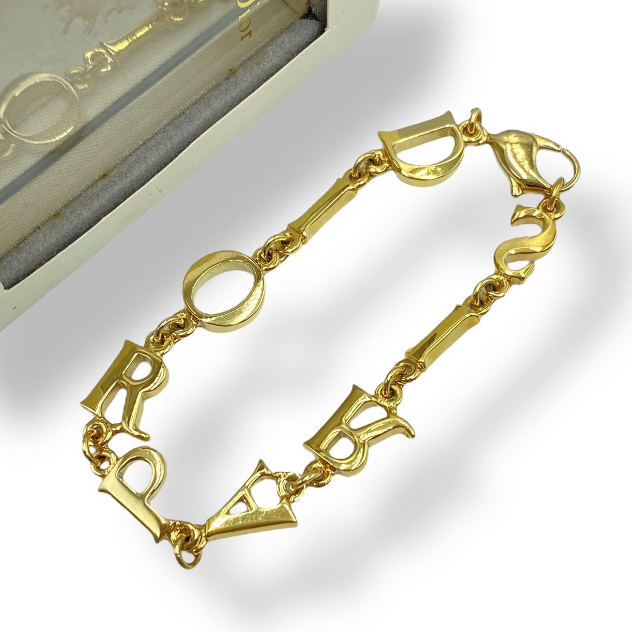Excellent Christian Dior Gold Tone Logo Bracelet L 19cm 7.4in