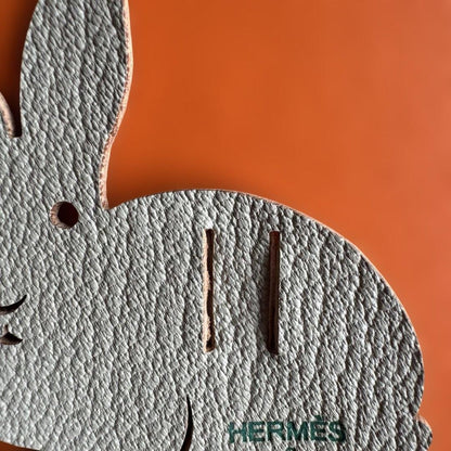 HERMES Rabbit Charm Leather Cutout Motif Ornament Gray Taurillon Clemence