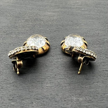 GUCCI Interlocking GG Crystal Drop Earrings Gold Rhinestone Vintage Auth Japan