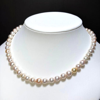 Akoya Pearl Necklace Baroque 7.0-7.5mm White Pink K14 Gold Clasp 41cm 16.1in