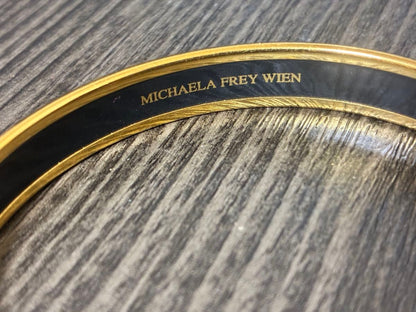 Michaela Frey Wien Enamel Bangle Bracelet Gold Black White Austria 2.6in