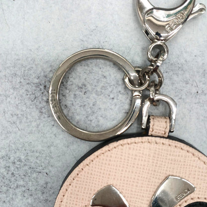 FENDI Monster Eyes Bag Charm Keyring Pink Saffiano Leather Silver HW Italy