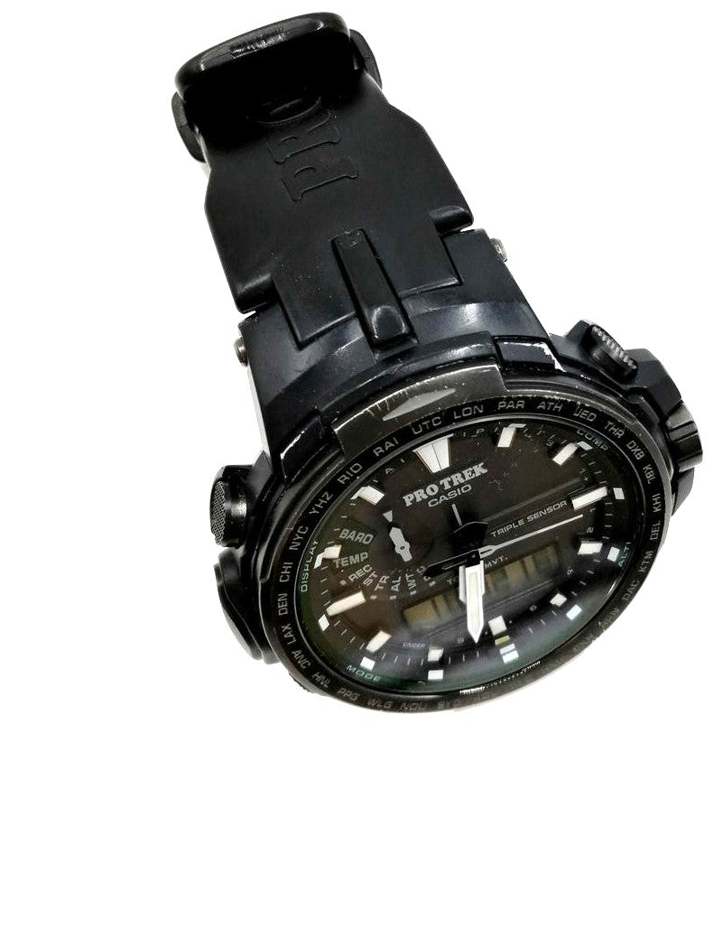 Casio Pro Trek Triple Sensor Tough Solar Ana-Digi Watch Black PRW-6000 Used