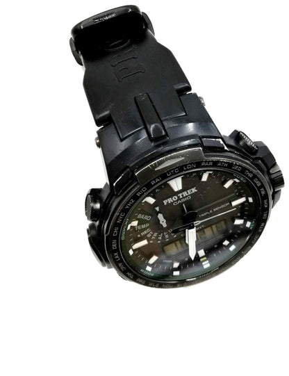 Casio Pro Trek Triple Sensor Tough Solar Ana-Digi Watch Black PRW-6000 Used
