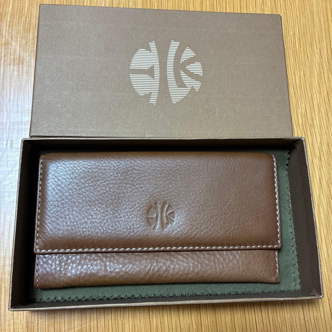 ENRIQUE LOEWE KNAPPE Brown Leather Bi-fold Long Wallet E.L.K Embossed W/Box
