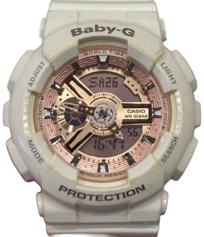 CASIO Baby-G BA-110 Quartz Watch White Resin Rose Gold Dial Case Shock Resist