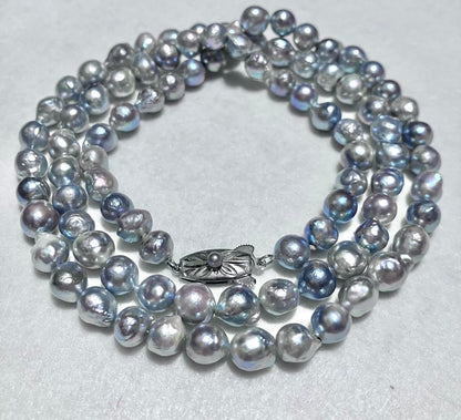 Takashimaya Akoya Pearl Necklace Baroque Blue Gray Semi Long 53cm Silver Clasp