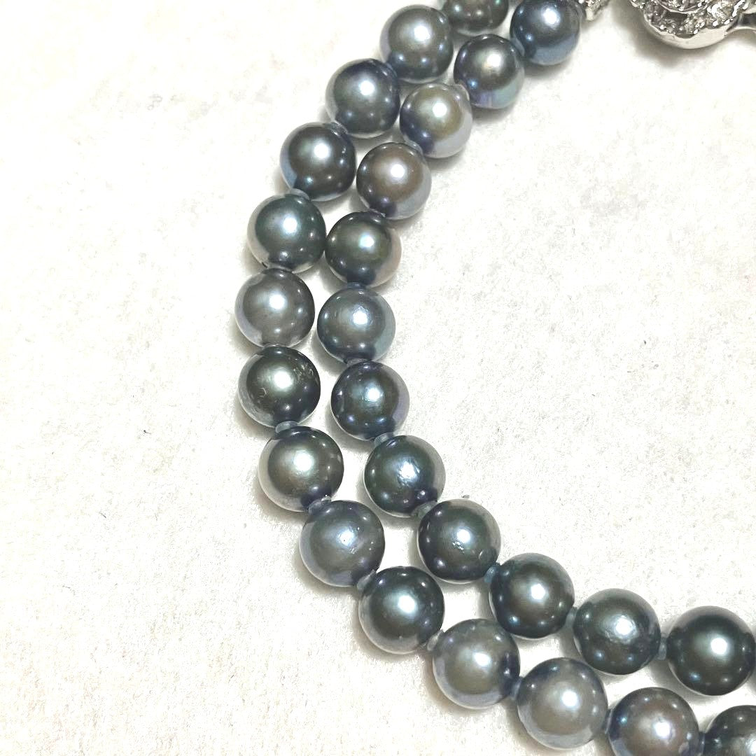 Akoya Pearl Necklace Gray 6.5-7mm 43cm 16.9in Silver Flower Clasp Authentic
