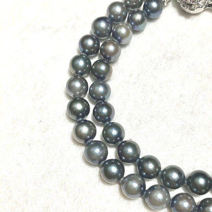 Akoya Pearl Necklace Gray 6.5-7mm 43cm 16.9in Silver Flower Clasp Authentic
