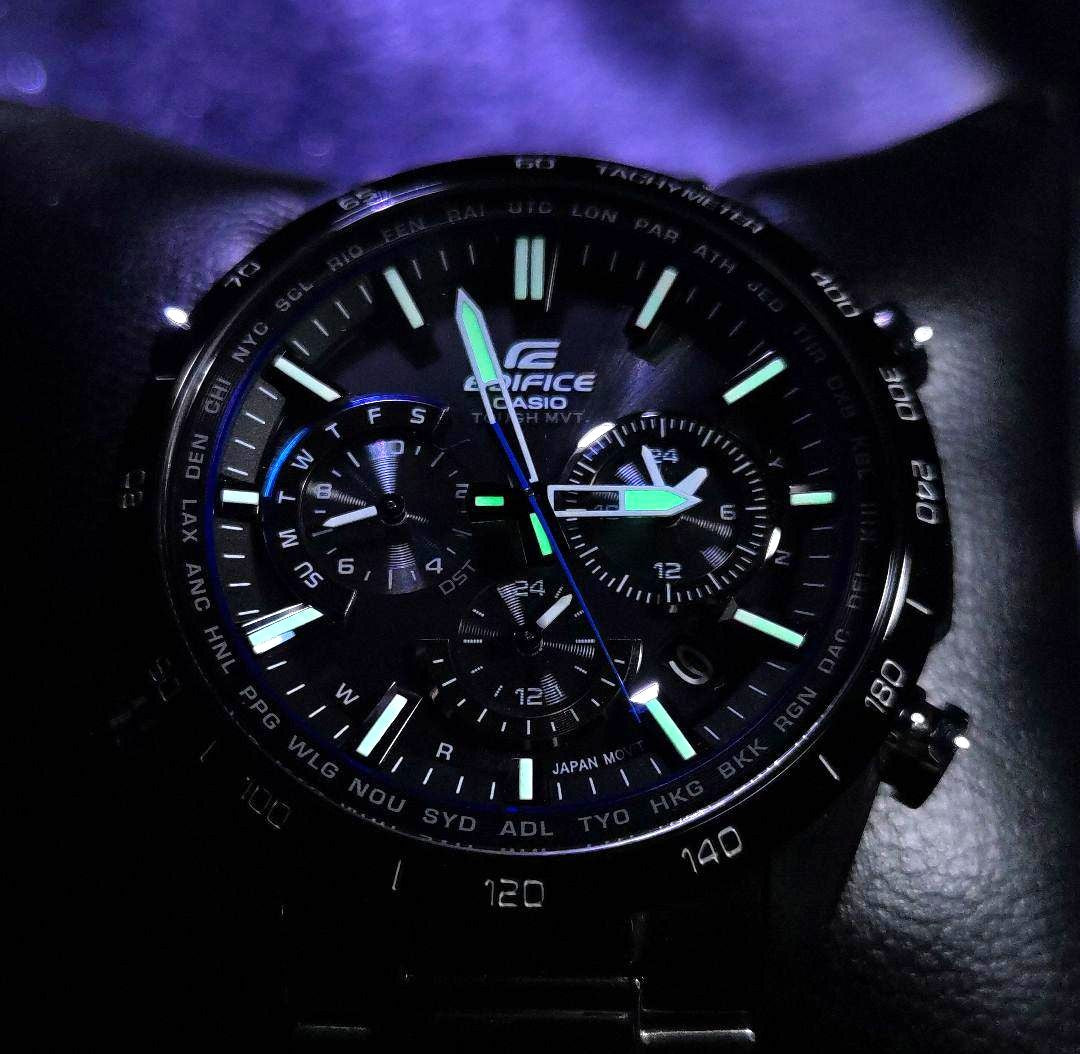 Casio Edifice EQW-T650 Solar Radio Wave Watch Black Stainless Steel 43mm Used