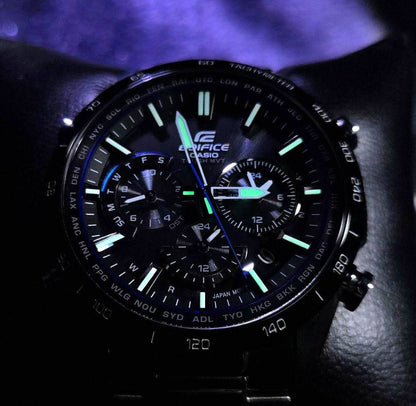 Casio Edifice EQW-T650 Solar Radio Wave Watch Black Stainless Steel 43mm Used