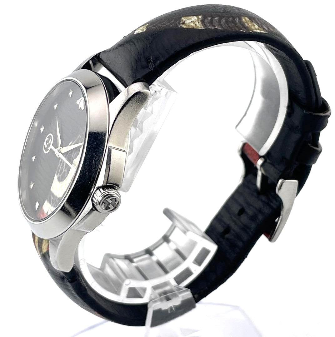 GUCCI G-Timeless Kingsnake Bee 38mm Black Dial Leather Band Watch 126.4 Japan