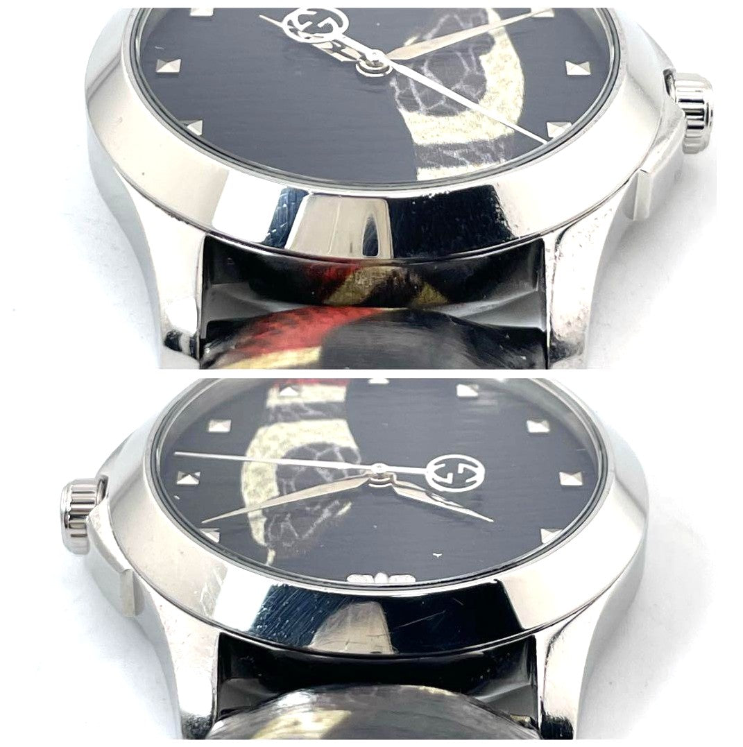 GUCCI G-Timeless Kingsnake Bee 38mm Black Dial Leather Band Watch 126.4 Japan