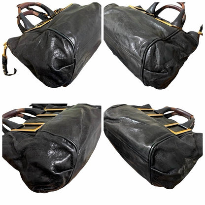Chloe Ethel 2way Tote Bag Black Leather Gold Square Hardware Shoulder Handbag