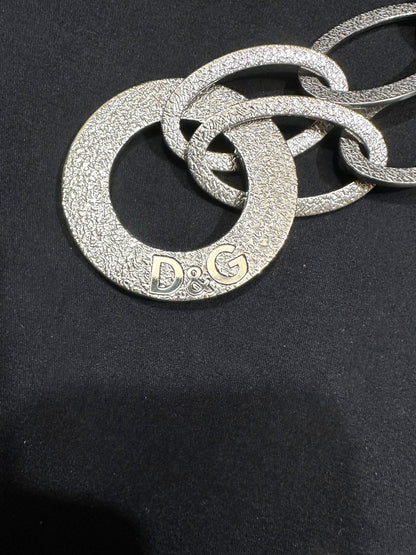 DOLCE & GABBANA Chain Necklace Silver Tone DJ0821 Logo Circle Ring Charm 50cm