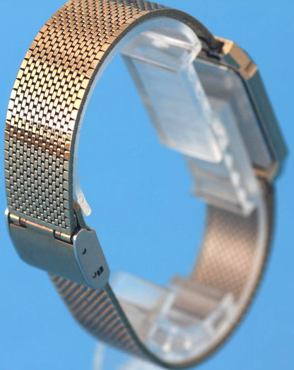 SEIKO Dolce 7741-508A Quartz Rectangle Watch Gold Tone Mesh Band Vintage 36.5mm