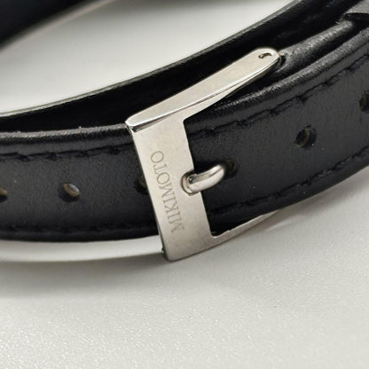 Mikimoto Leather Bracelet Bangle Silver Pearl Heart Charm 41cm Adjustable