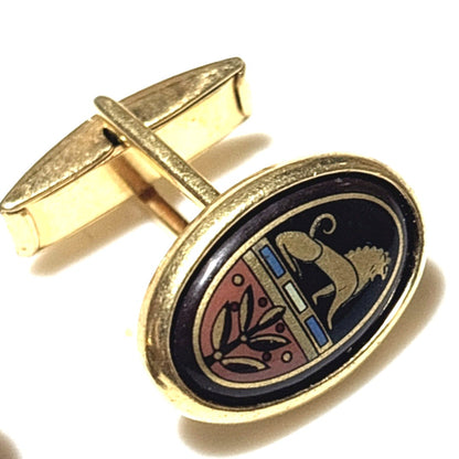 MICHAELA FREY Wien Enamel Cufflinks Lion Crest Gold Tone Vintage Austria Mens
