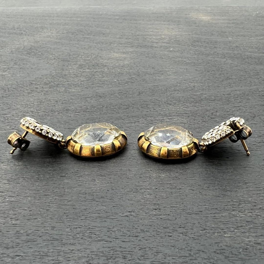 GUCCI Interlocking GG Crystal Drop Earrings Gold Rhinestone Vintage Auth Japan