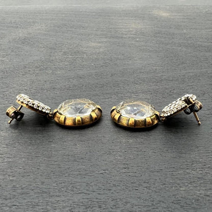 GUCCI Interlocking GG Crystal Drop Earrings Gold Rhinestone Vintage Auth Japan