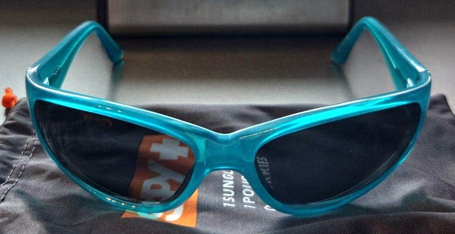 SPY Strada Wrap Sunglasses Black Lens Teal Blue Frame Vintage Old Logo 90s Y2K