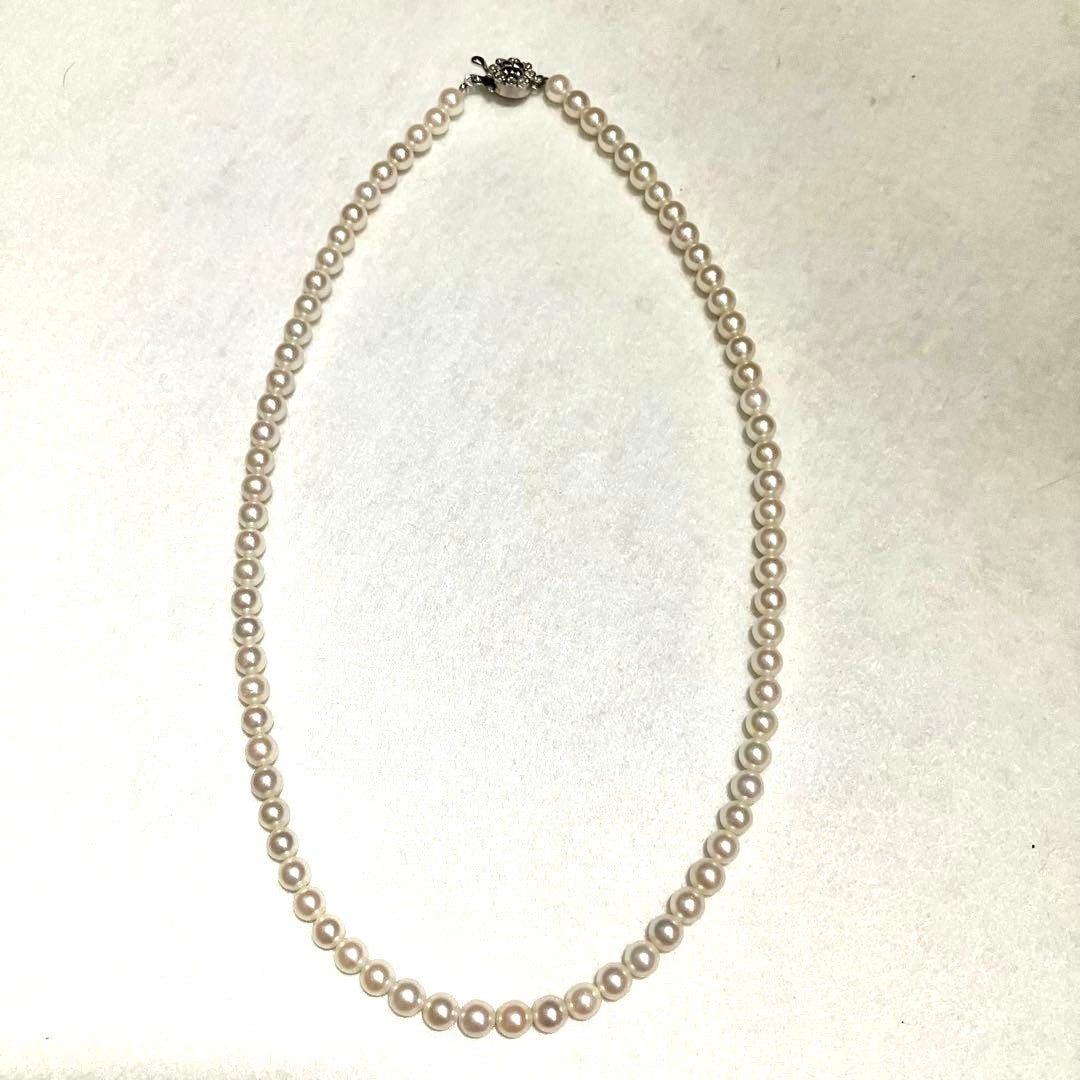 Akoya Baby Pearl Necklace White Real Pearl Silver Flower Clasp 5mm 41cm 16.1in