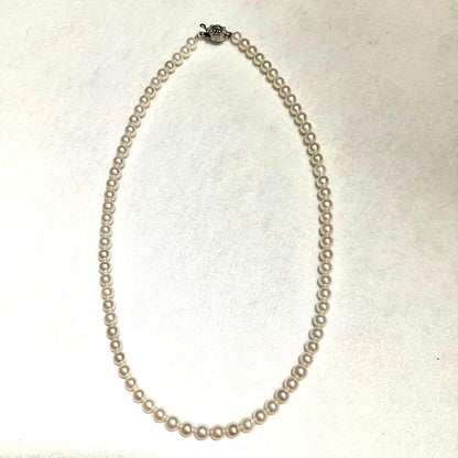 Akoya Baby Pearl Necklace White Real Pearl Silver Flower Clasp 5mm 41cm 16.1in