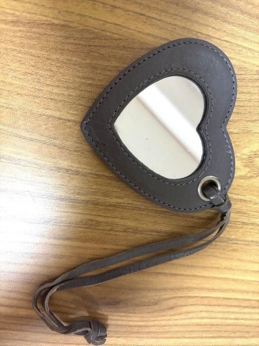 BALENCIAGA Heart Leather Bag Charm Mirror Keychain Gray Pendant Accessory Used