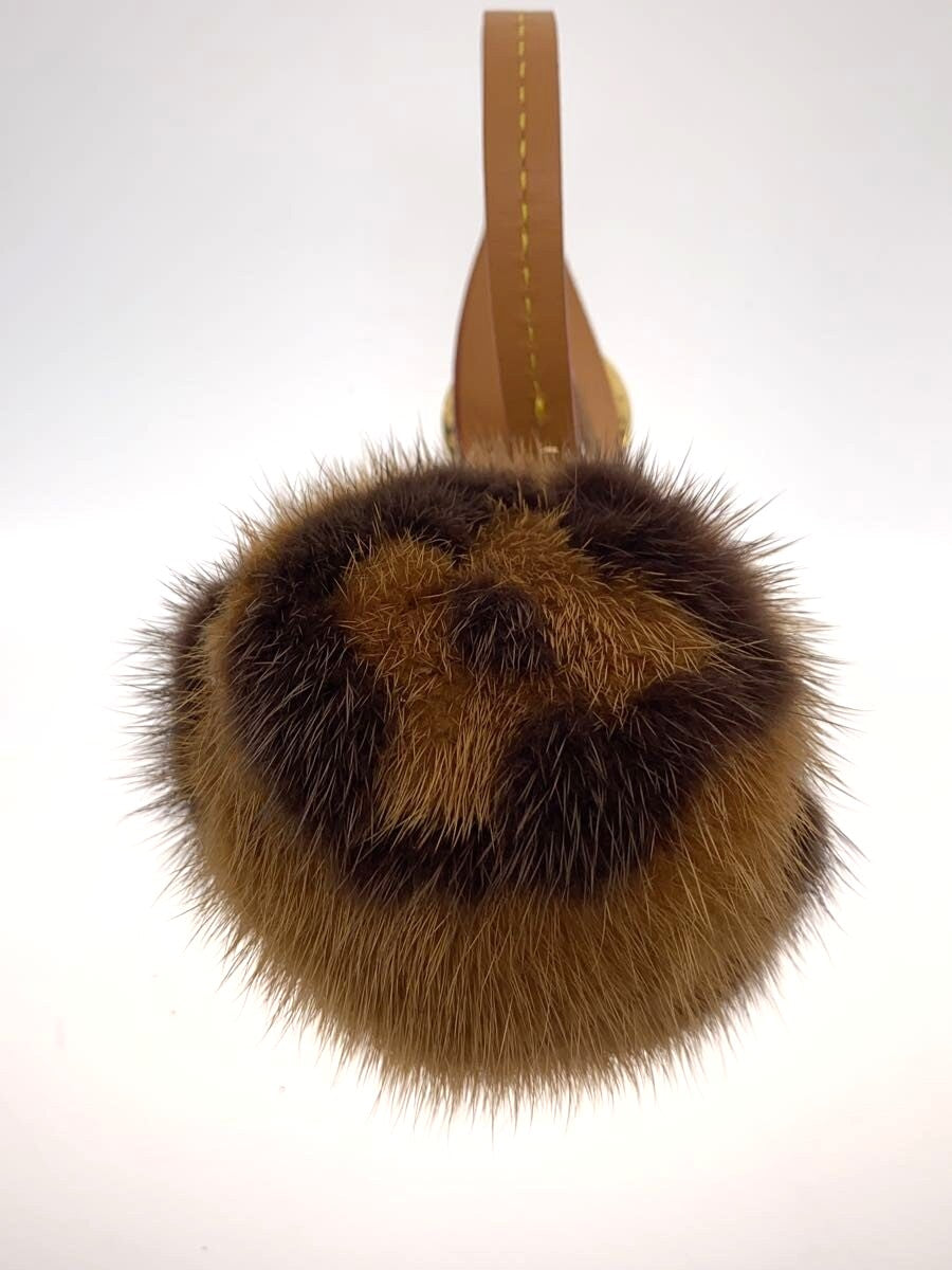 Louis Vuitton M00543 Fur Pompom Bag Charm Key Ring Camel Brown Authentic 2.8in