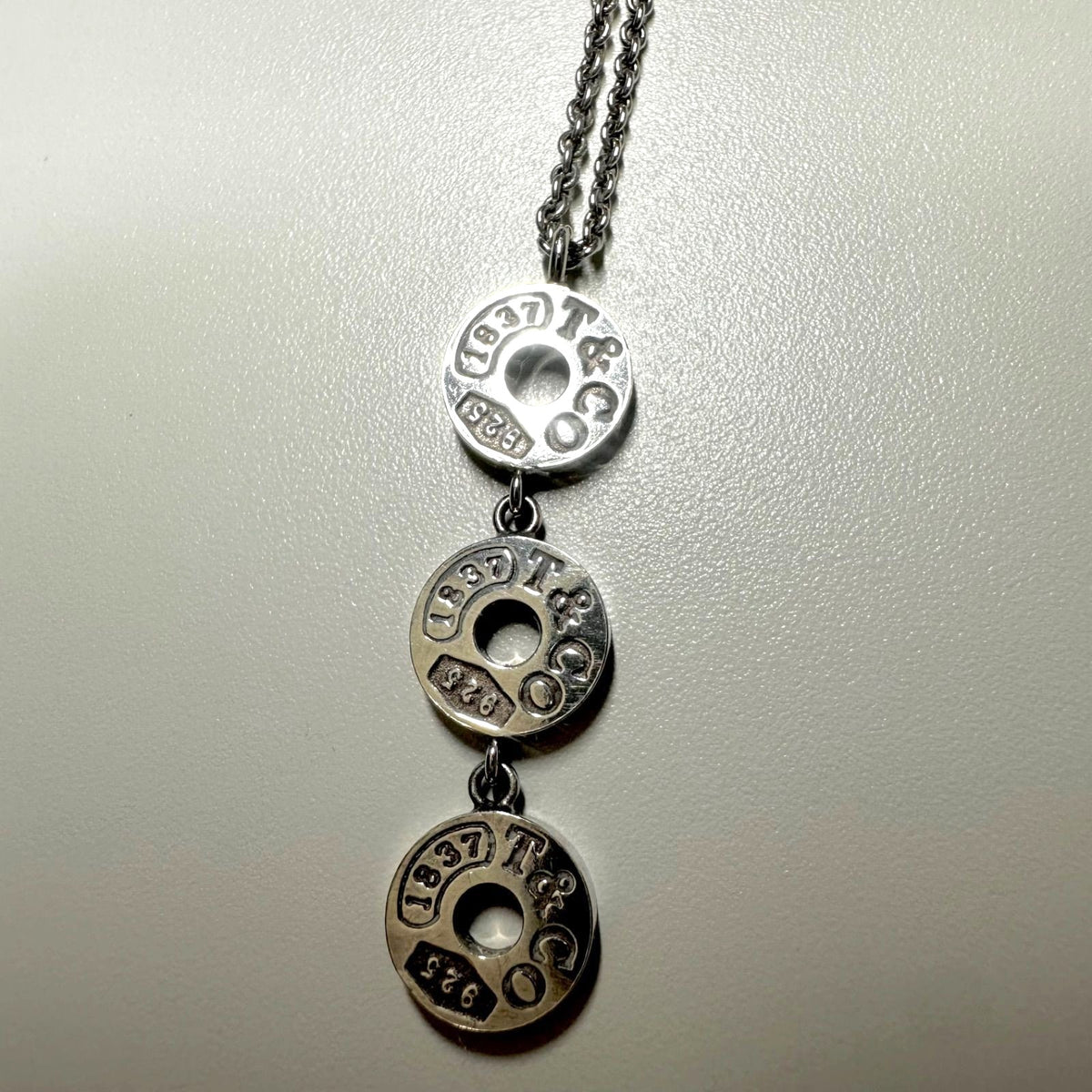 Tiffany & Co Sterling Silver 925 1837 Three Drop Circle Necklace 40cm 15.7in