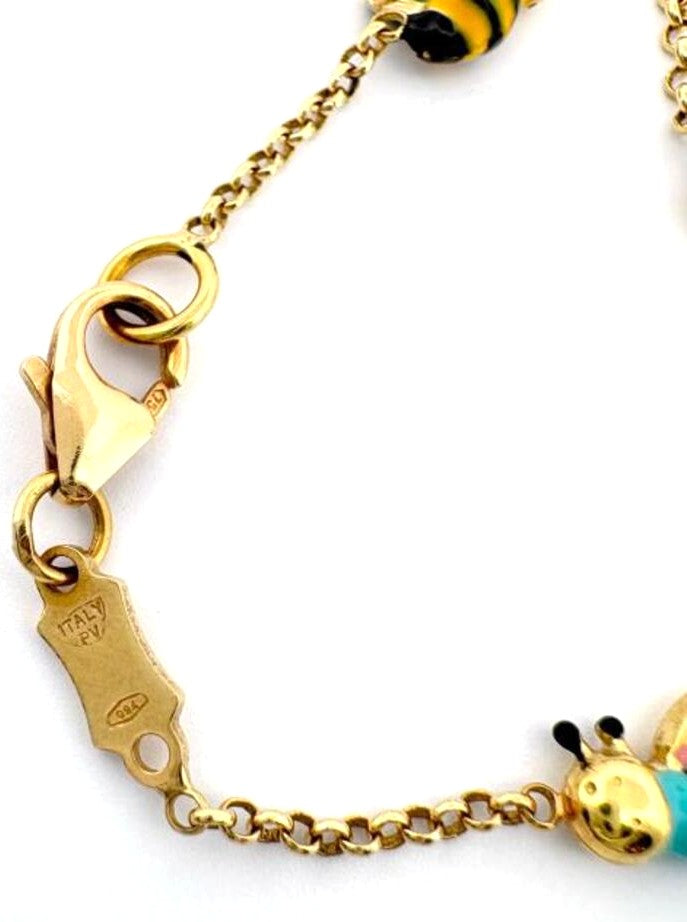 Ponte Vecchio Bee Bracelet 18K Yellow Gold Enamel Multicolor 18cm 7.1" Italy