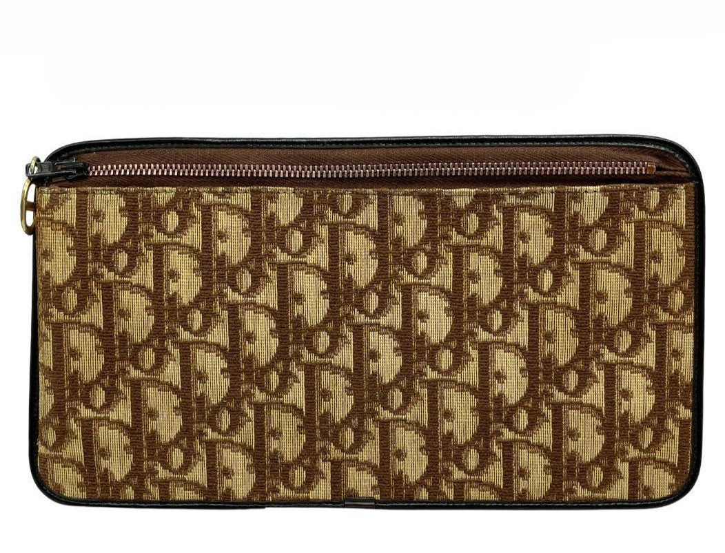 Vintage Christian Dior Trotter Brown Canvas Clutch Bag Pouch 25x14cm 9.8x5.5in